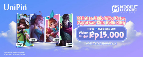 Mainkan Hello Kitty Draw, dapat Skin Hello Kitty! Top Up Diamonds MLBB pakai QRIS dan dapatkan diskon hingga Rp 15.000 di UniPin!